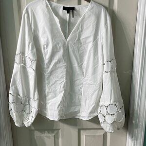 Donna Karan White Blouse with Cut-Out Sleeves